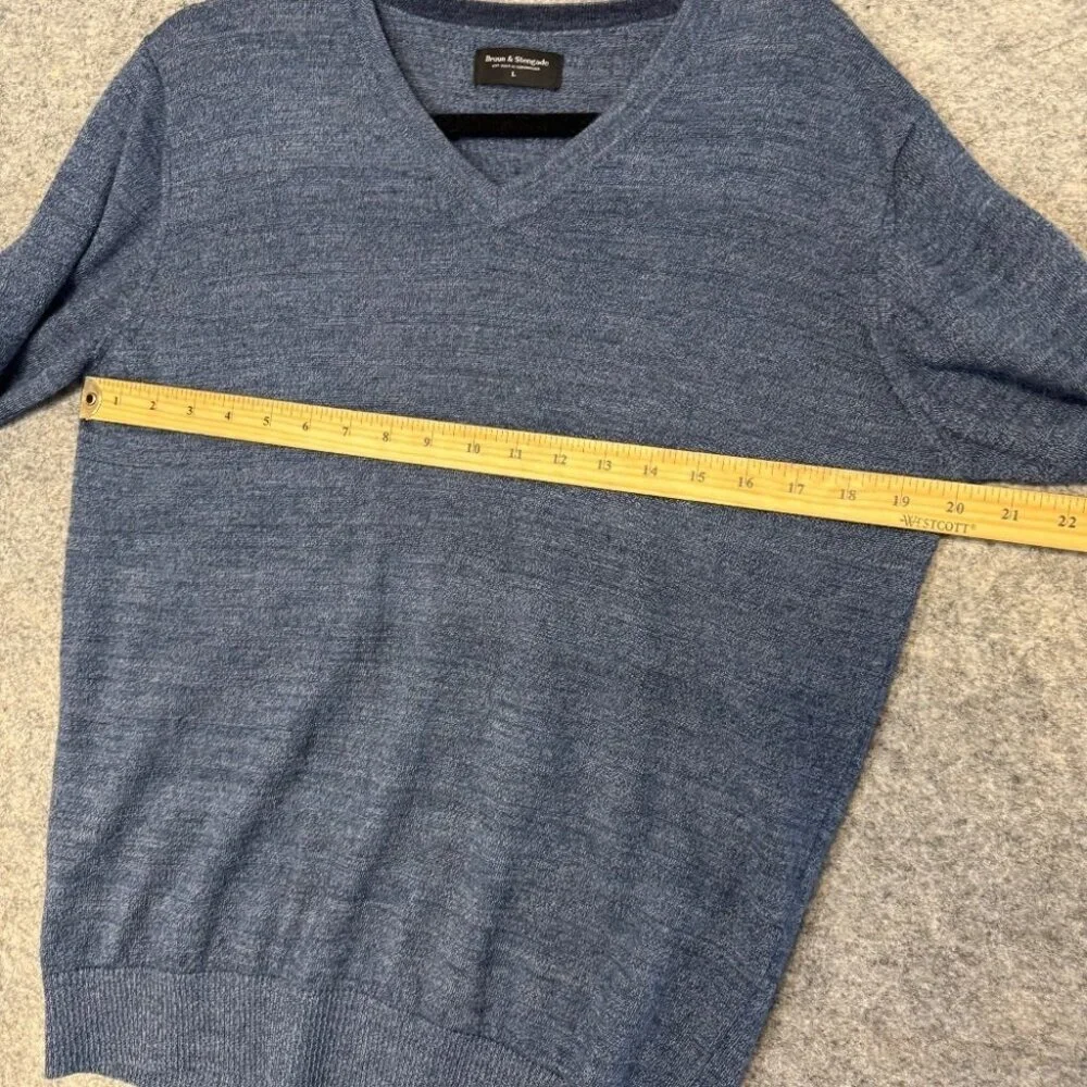 Bruun & Stengade Blue V-Neck Knit Pullover Wool Blend Sweater Men’s Size L